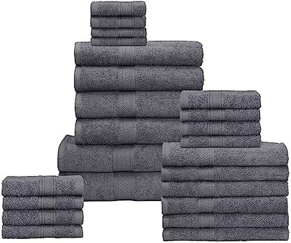 HILLFAIR 100% Cotton 24 Piece Bath Towels Set for Bathroom- Platinum