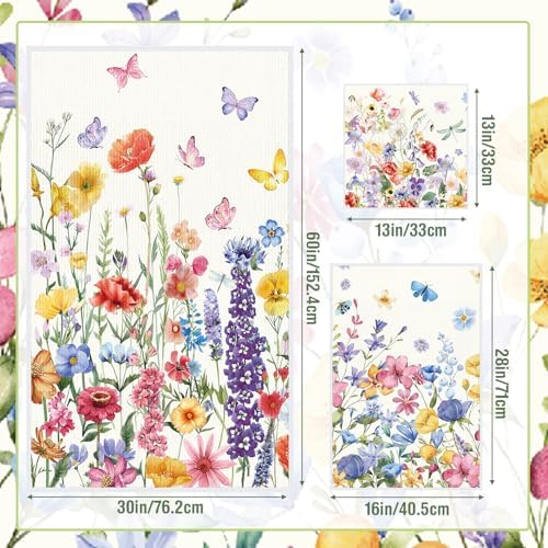 Moukeren Wildflower Bath Towel Set of 3, Floral Bathroom Decor