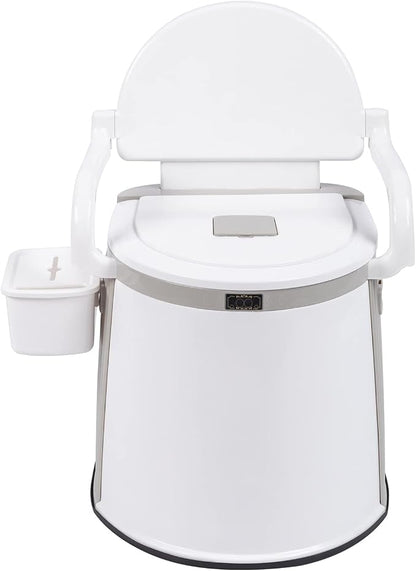 Portable Toilet for Camping, Portable Commode for Elderly, Bucket Toilet with Lid, Armrests and Storage Box, Non-Slip Bottom Strip, Easy Setup, RV Toilets for Travel, Fishing, and Hiking, Grey & White