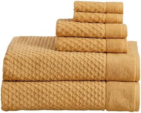 Great Bay Home Bath Towels - 100% Cotton 6 Piece Bath Sheet Set - Diamond Waffle Weave - Absorbent, Durable, Quick-Dry Towels for Bathroom (Marigold)