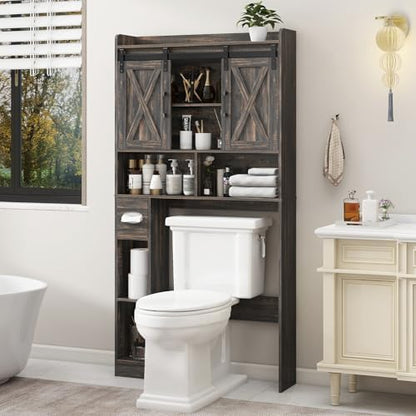 Vabches Over The Toilet Storage Cabinet with Sliding Doors, Dark Grey