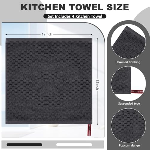 Washcloths Set, 4-Pack Cotton Wash Cloths, 12x12 Inch, White/Grey