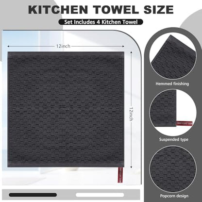 Washcloths Set, 4-Pack Cotton Wash Cloths, 12x12 Inch, White/Grey