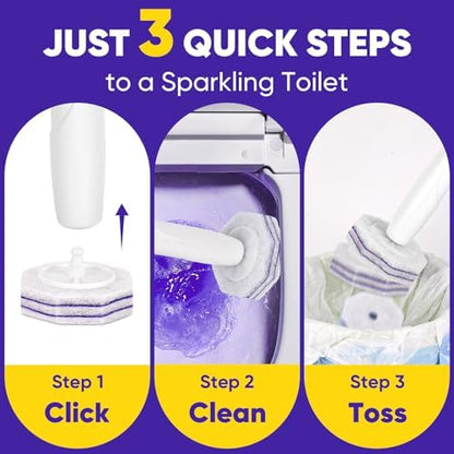 30Ct Aromative Toilet Brush Refills, Double-Layer Cleaning Pads Added, Compatible with Most Toilet Brushes， Lavender（Patented）
