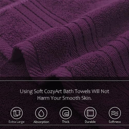 COZYART Luxury Hand Towels 4 PCS, Purple 100% Turkish Cotton 650 GSM