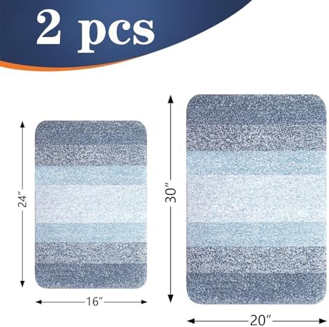 OLANLY Micorfiber Bathroom Rug Set 2 Piece, 30"x20"+24"x16"