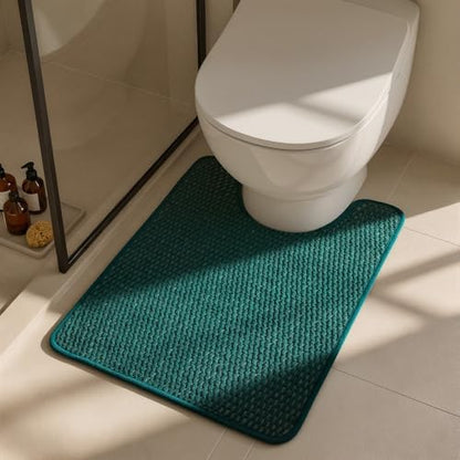 Triohero Toilet Rug, Thin Toilet Rugs U Shaped Washable Non Slip Absorbent Quick Dry Low Pile Toilet Mat, Dark Green 20"x24" U Shape