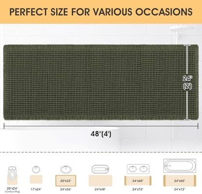IM HOME Waffle Bath Mat Dark Green 4'x2', Boho Woven Modern Bath Mat Rugs, Absorbent Non Slip Bathroom Rugs, Soft Washable Bath Rugs with Tassels for Bathroom, Bedroom, Kitchen, Shower, Tub