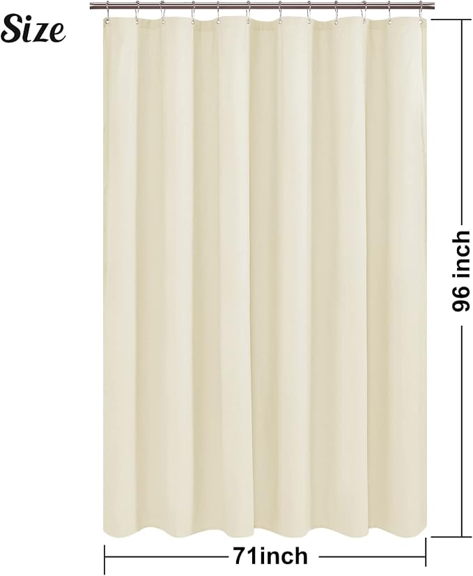 Embossed Polyester Shower Curtain Liner 71 x 96 inches, Cream | Extra Long, Machine Washable, Bottom Magnets, Water Repellent, 71x96 Soft Fabric Shower Curtain for Bathroom