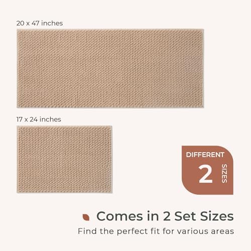 FRESHMINT Chenille Bath Rugs Set 2 Pieces, Beige, 17''x24''+20''x47''