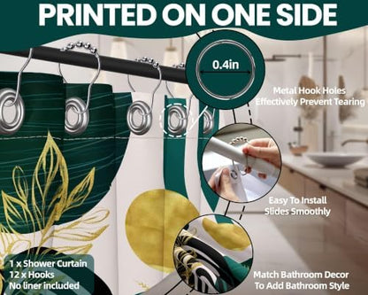 Emerald Green and Gold Shower Curtain, 72x72 in, Mid Century Modern