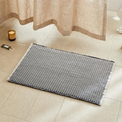 TYUU Waffle Bath Mat, Boho Bathroom Rugs Non Slip, 30x20 Grey & White