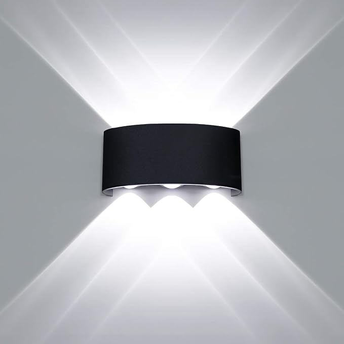 Kawell 6W Waterproof Modern Wall Sconces LED Wall Light Up Down Aluminum Wall Lamp LED Indoor Outdoor for Bathroom Bedroom Living Room Porch Stairs Hotels Garden Pathway, Black 6000K