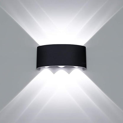Kawell 6W Waterproof Modern Wall Sconces LED Wall Light Up Down Aluminum Wall Lamp LED Indoor Outdoor for Bathroom Bedroom Living Room Porch Stairs Hotels Garden Pathway, Black 6000K