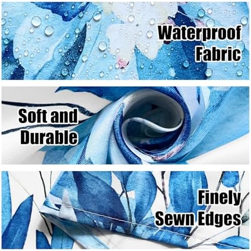 Eucalyptus Shower Curtain, Aesthetic Art Watercolor Plant Leaves with Floral Bathroom Decor, Waterproof Fabric Cloth Bath Curtain Set with Hooks (Blue, 72" W x 72" L)