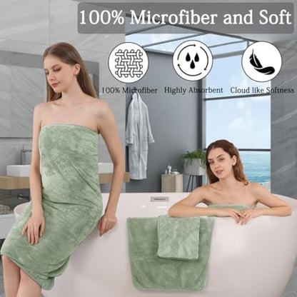 Luxury Bath Towels Set - 12 Piece (4 Large Bath Towels,4 Hand Towels,4 Washcloths), 100% Microfiber,Extra Absorbent Super Soft & Quick Dry,Complete Family Pack for Bathroom Gym Pool,Green