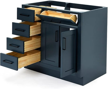 ARIEL Hepburn 36-inch Bathroom Vanity Base Cabinet,Solid Wood, 2 Soft Closing Doors, 5 Dovetail Drawers, Midnight Blue