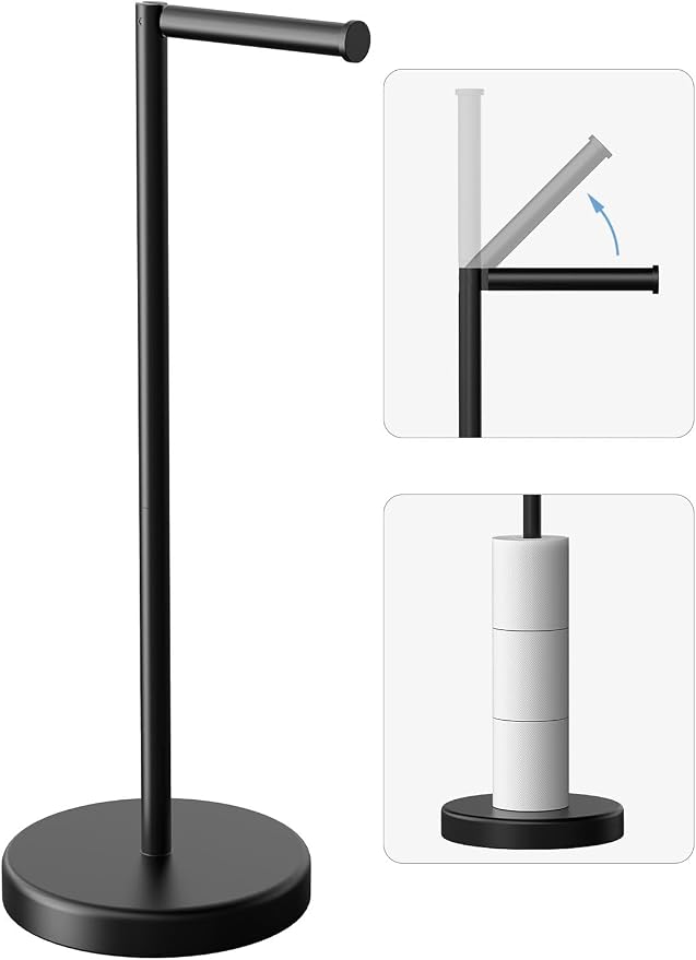 Matte Black Toilet Paper Holder Stand Free Standing Tissue Roll Holder | Freestanding Toilet Paper Stand Storage for Bathroom 304 Stainless Steel Rustproof for 4 Rolls(Fits All Rolls) by Evolvegoods