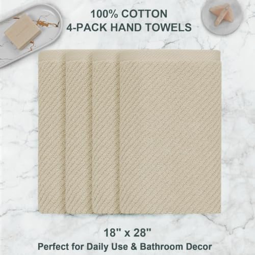 VOOVA & MOVAS Hand Towels 4PC, 100% Cotton, 18x28 in, Tan Taupe
