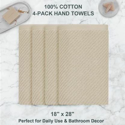 VOOVA & MOVAS Hand Towels 4PC, 100% Cotton, 18x28 in, Tan Taupe