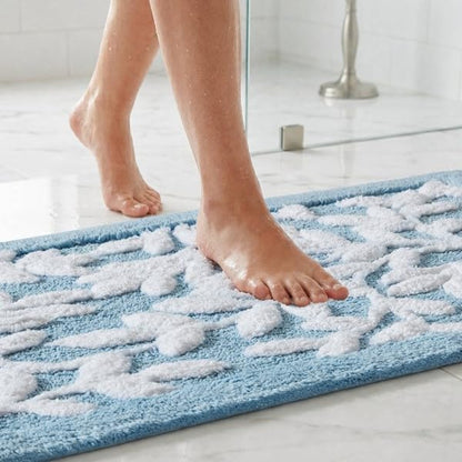 Madison Park Serene Tufted Bath Rug Cotton Absorbent, 21 x 34, Blue | Quick Dry, Soft Pile, Machine Washable, Floral Pattern, Plush, OEKO-TEX Certified