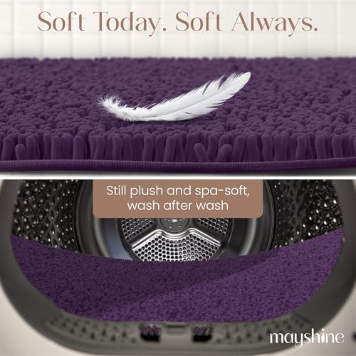 MAYSHINE Plush Shaggy Chenille Bath Mat | Extra Soft, Super Absorbent, Non-Slip Bathroom Rug | Fluffy Microfiber, Area Rug Sets for Bathroom Floor, Kitchen, Living Room | 47"x27" | Plum