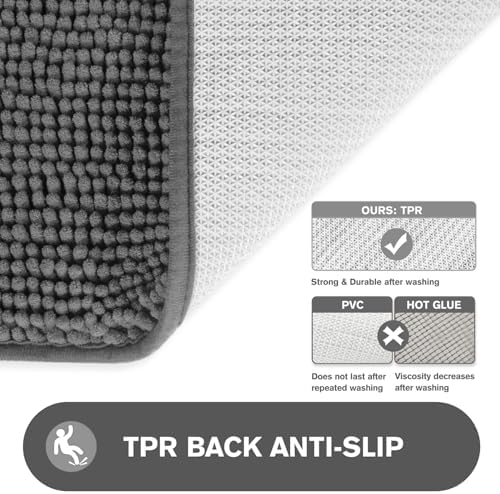 Bathroom Rugs 36 x 60 Inch – Extra Large Bath Mat | Absorbent and Washable Thick Chenille Bath Rugs Non-Slip Runner Rug for Bathroom, Shower, Tub(Gray)