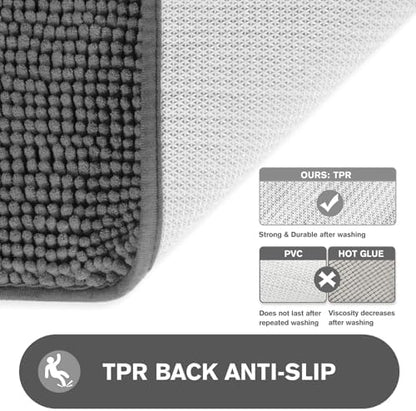 Small Bathroom Rug 12"x18" – Washable and Absorbent Bath Mat, Non Slip, Thick Soft Chenille Bath Rugs for Bathroom, Shower, Sink, Dog mat(Gray)