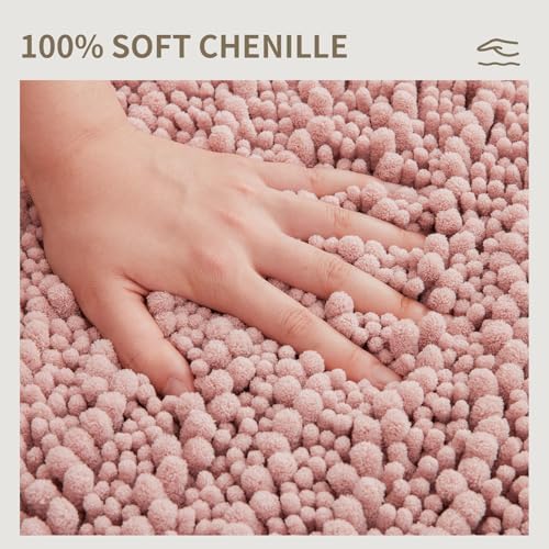 Bathroom Rugs Non Slip Washable 32x20, Extra Thick Soft Chenille Absorbent Bath Mat, High Density Barrier Non Slip Backing, Quick Dry Plush Shaggy Floor Carpet for Tub&Shower, Pink