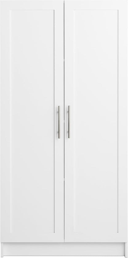 Prepac Elite 65" Tall Storage Cabinet with Panel Doors, Double Door Wood Kitchen Pantry, Dining Room Cupboard with 2 Adjustable and 1 Fixed Shelf, Free Standing Living Room Accent Cabinet, White