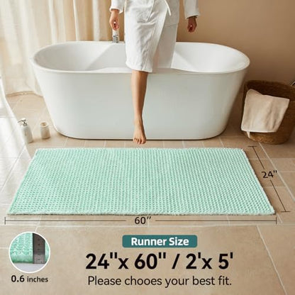 Triohero Waffle Runner Rug Bathroom, Long Boho Bath Mat 24x60 Sea Foam Blue