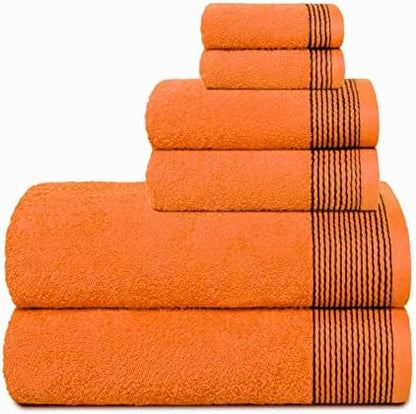 Belizzi Home 100% Cotton Ultra Soft 6 Pack Towel Set, Contains 2 Bath Towels 28x55 inchs, 2 Hand Towels 16x24 inchs & 2 Washcloths 12x12 inchs, Compact Lightweight & Highly Absorbant - Orange