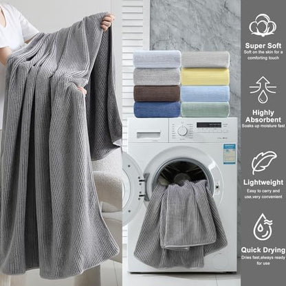 4 Piece Bath Towel Set 35"x70"Oversized Bath Towel for Bathroom Ultra Soft Fluffy Extra Large Bath Sheet Luxury Premium Bathroom Towel Highly Absorbent Quick Dry Shower Towel for Hotel Spa,Dark Grey
