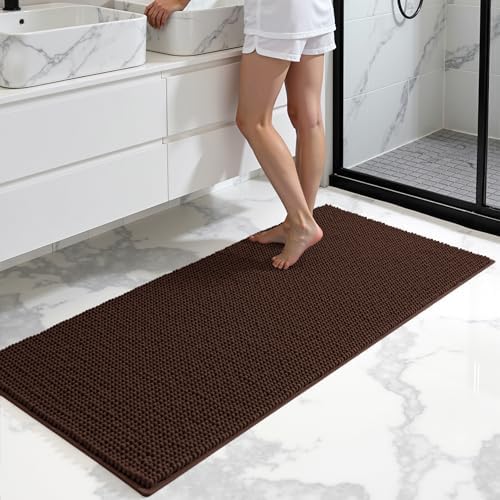 SUBRTEX Bathroom Rugs, 24" x 55" Chenille Bath Rug Soft Short Plush Bath Mat Soft Shower Mat Water Absorbent Shower Mat Quick Dry Machine Washable, Chocolate