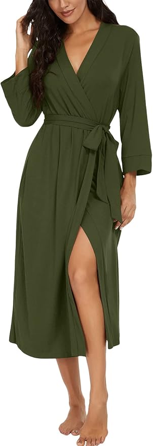 VINTATRE Women Kimono Robes Long Knit Bathrobe Lightweight Soft Knit Sleepwear V-neck Casual Ladies Loungewear