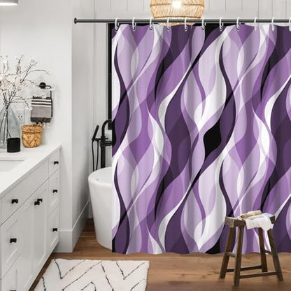 Purple Striped Shower Curtain Extra Wide 108x72 inch 18 Hooks