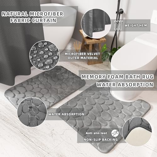 XLHOMO 26PC Bathroom Accessories Set - Gorgeous Grey Bathroom Set, Bathroom Accessory Set, Shower Curtain Set with Bathtub Mats for Shower Tub, Trash Can & Soap Dispenser