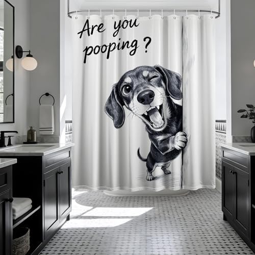 Funny Dachshund Shower Curtain are You Pooping, 70x72 Inchs