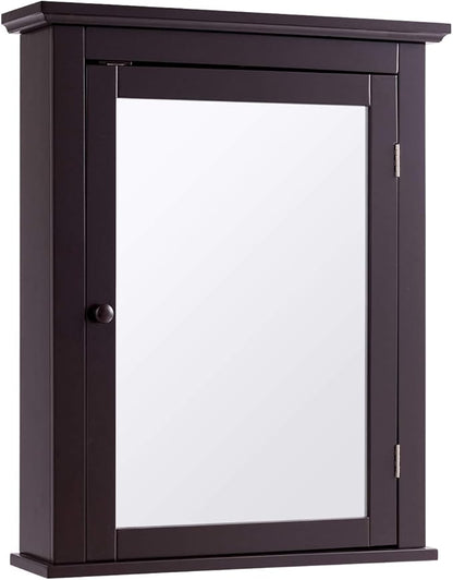 Tangkula Bathroom Cabinet with Mirror, Mirrored Wall-Mounted Storage Medicine Cabinet w/Single Door & Adjustable Shelf in 5 Positions, Multipurpose Wall Cabinet for Bathroom (Brown)