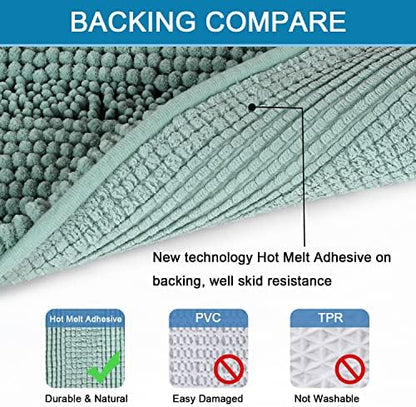 H.VERSAILTEX Bathroom Rugs Bath Rug Set 2 Piece Bathroom Contour Rug Toilet Mat Sets Non Slip Contour Bath Rug Ultra Thick Water Absorbent Striped Bath Mats(36" x 24" Plus 20" x 24" U, Eggshell Blue)