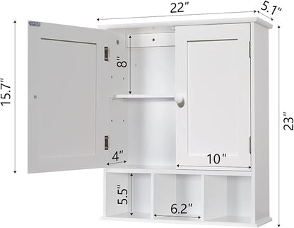 TaoHFE White Bathroom Wall Cabinet with 2 Door Adjustable Shelves,Over The Toilet Storage White Wall Mounted Medicine Cabinets for Bathroom Laundry Room Kitchen | 2 Door, Adjustable Shelves, Wall Mounted