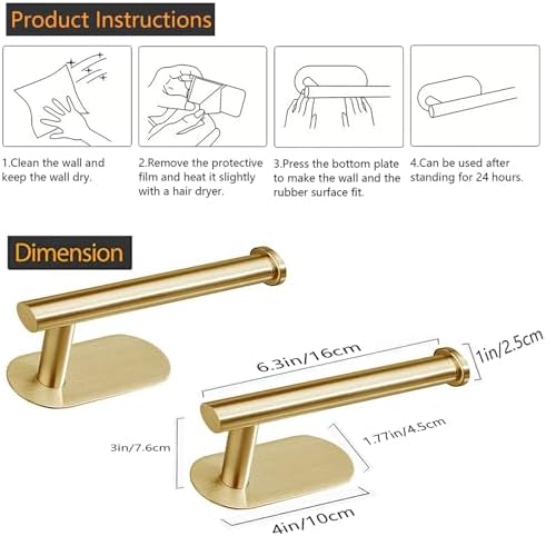 JOPOFI Self Adhesive Toilet Paper Holder - Brushed Gold（2 Pcs）