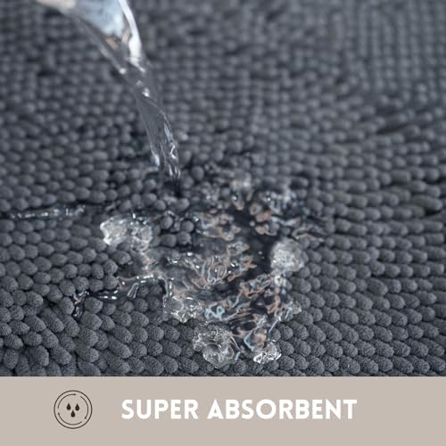 Bathroom Rug Sets 2 Piece, Extra Thick and Absorbent, Non-Slip, Machine Washable, Dry Quckily, Soft Cozy Plush, Used Under Shower Bathtub and Sink, Dark Grey