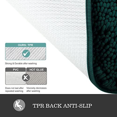 Yeaban Chenille Dark Teal Bathroom Rug 26"x44", Non-Slip Rubber Backing