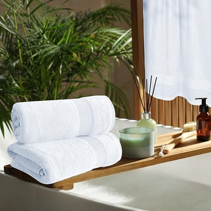 Belizzi Home 4 Pack Bath Towel Set 27x54, 100% Ring Spun Cotton, Ultra Soft Highly Absorbent Machine Washable Hotel Spa Quality Bath Towels for Bathroom, 4 Bath Towels - White
