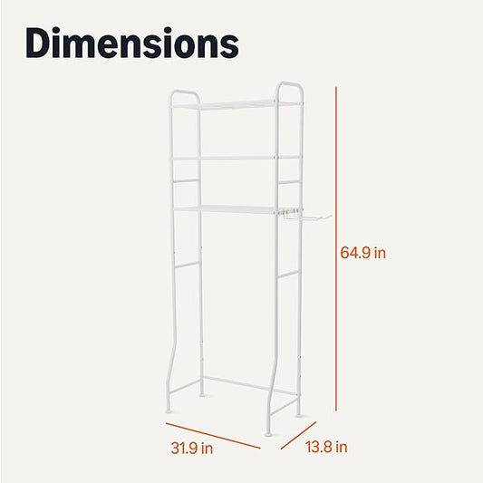 Amazon Basics Over the Toilet Storage Organizer, 3-Tier with 2 Paper Holders, 13.8 x 31.9 x 64.9 Inches, White
