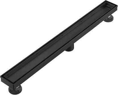 Linear Shower Floor Drain, Black 28 Inch 304 Stainless Steel Bathroom Drains Kit, Rectangular Shower Trench Drain with Reversable Tile-in Pattern Drain Cover & Hair Catcher