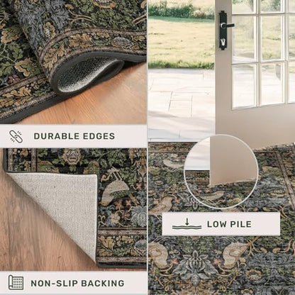 Large Entryway Rugs Indoor - 3x4 Washable Rugs for Kitchen Bedroom Beside Bed Door Mat Indoor Entrance with Moody Woodland Flowers, Non Slip Stain Resistant Low Pile