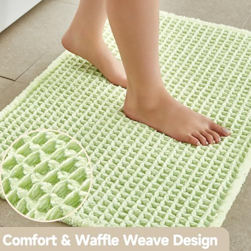 TYUU Waffle Bath Mat, Small Boho Bathroom Rugs Non Slip 24x16 Pale Green