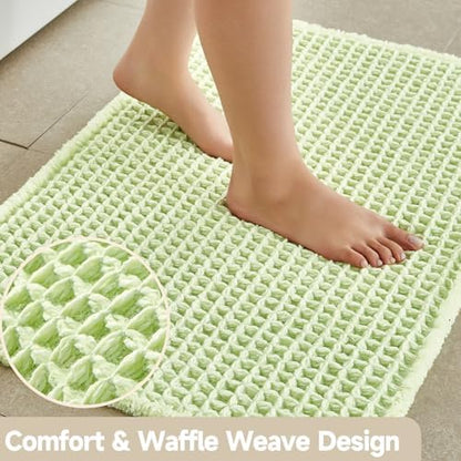 TYUU Waffle Bath Mat, Small Boho Bathroom Rugs Non Slip 24x16 Pale Green